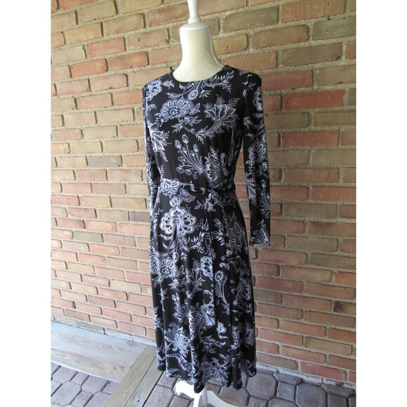 Anne Klein Paisley Midi Dress Size 4 Floral 3/4 Sleeve Jersey Tie Waist Wrap - Picture 2 of 16